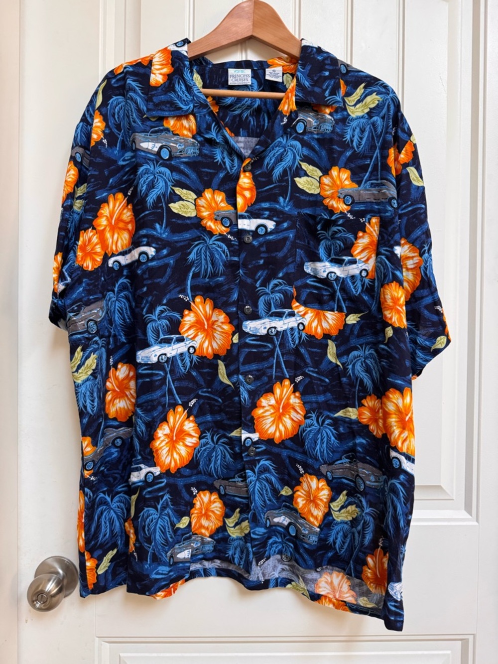 Princess Cruises Blue and  Orange Tropical Print with Classic Cars. XL